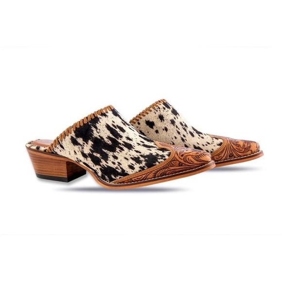 Myra Heely Mules Hair On Hide Tooled Leather NWT New Western - Picture 2 of 8